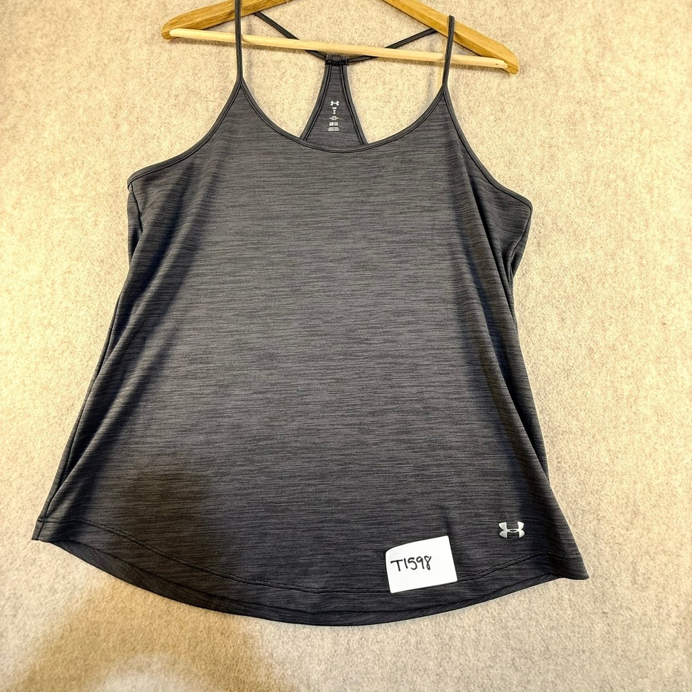 Under Armour HeatGear Racerback Tank Top Gray Heather Space Dye Loose Fit Medium
